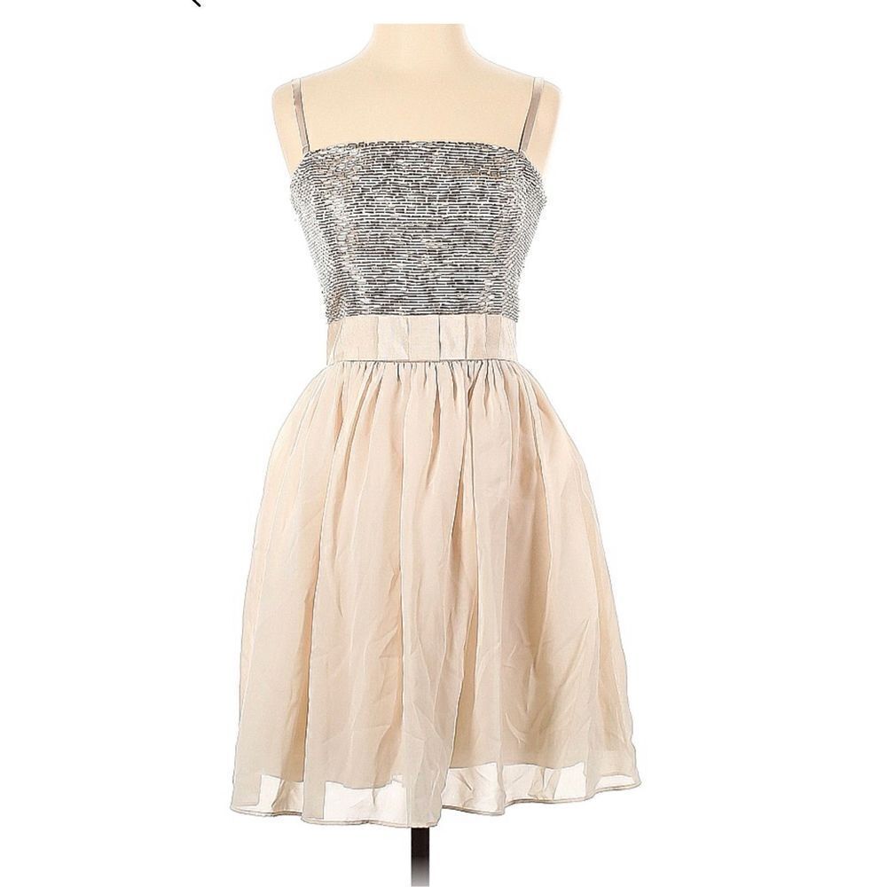 Ted Baker London cream & silver sequin evening dress prom cocktail‎ sz 2